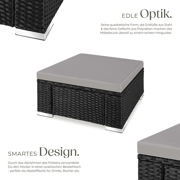 Rattan Sitzhocker tectake Bitonto 53 x 53 x 26 cm widerstandsfähig schwarz/grau
