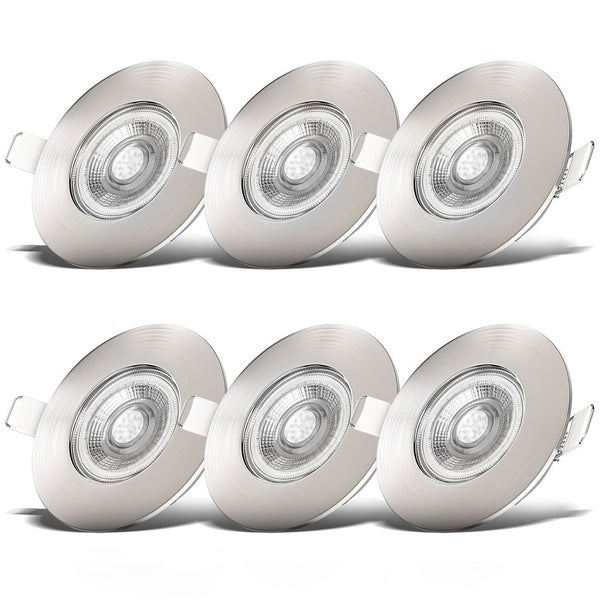 Einbaustrahler 68mm 6er Set - 230V, 4,9W, 480lm, LED, dimmbar, IP44, warmweiß, matt-nickel