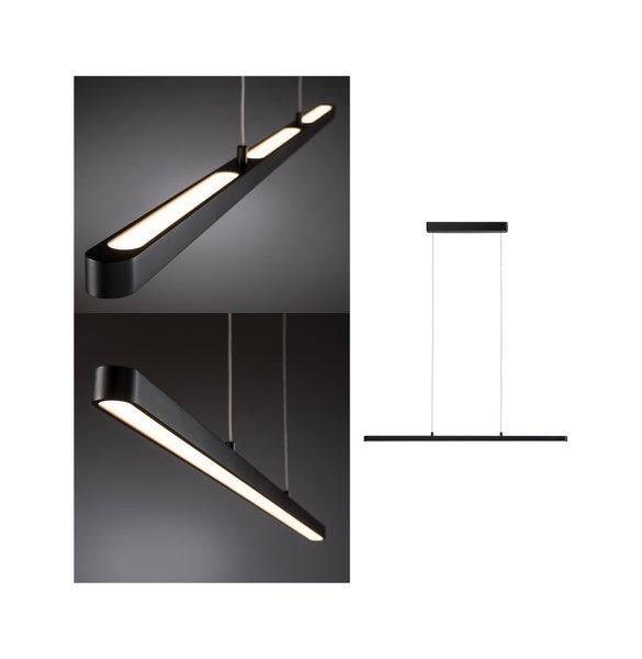 Moderne LED Pendelleuchte, schmale Balkenform aus Metall mit integrierter Lichtquelle