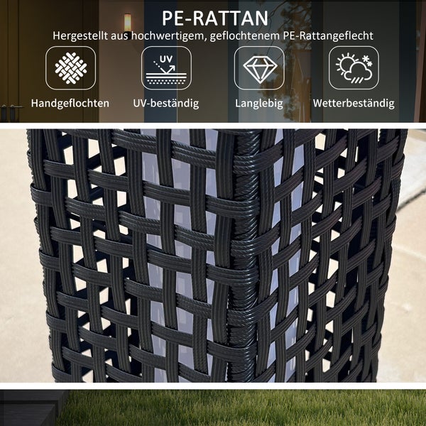 Dekorative Solarleuchte aus Rattan mit den Maßen 46 x 15,5 cm