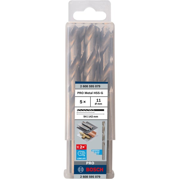 Bosch Pro Metall HSS G Bohrer Set, 5 Stück, 11 Millimeter Durchmesser