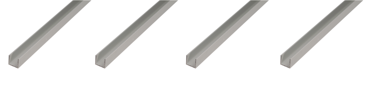 Vier U-Profile aus Aluminium für den Innenausbau und Heimwerkerprojekte