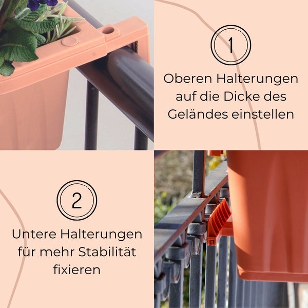 Blumenkasten Balkongeländer Balkon Blumenkasten Balkonkasten mit Halterung Balkonkasten Geländerkasten Balkonkasten mit Wasserspeicher grau 50 cm