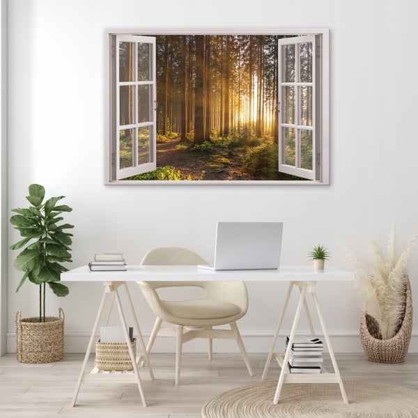 Leinwandbild Fenster Wald Modern Bilder Wohnzimmer 80X60 cm