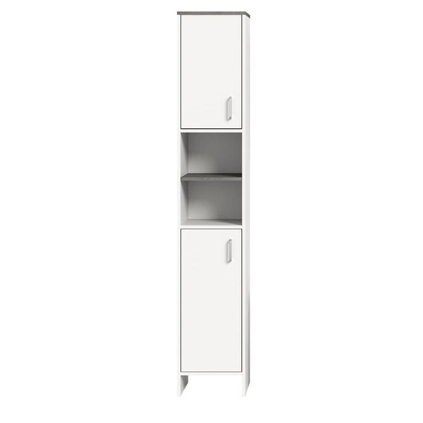 Los Angeles Hochschrank Bad 2 Türen, 2 Ablagen  weiß,rauchfarbenen. 32 X 28 X 180 cm