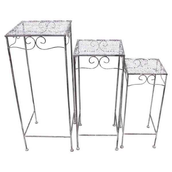 FRANK FLECHTWAREN | Beistelltisch Flowers, 3er Set, METALL, 20 x 20 x 49,5 cm, 24 x 24 x 59,5 cm, 28 x 28 x 69,5 cm