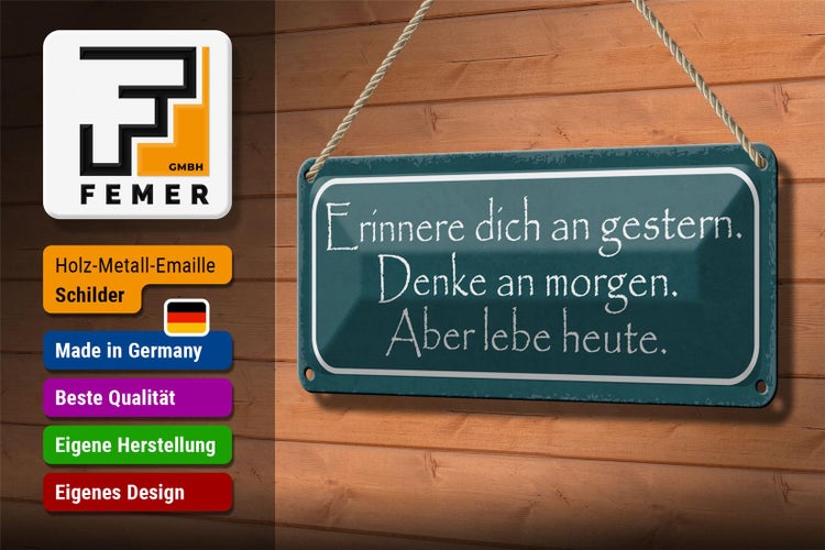 Blechschild Spruch 27x10cm erinnere an gestern denke an Dekoration