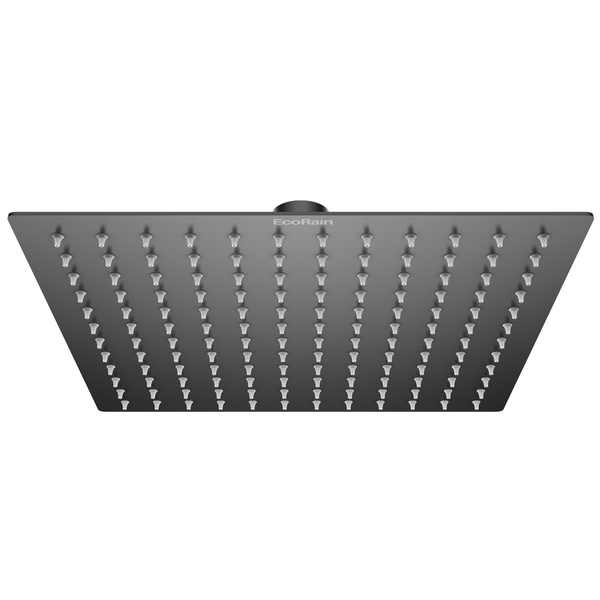EcoRain 30% Wassersparender Regenduschkopf Tyler 20 CM Quadrat - Hoher Wasserdruck - Universeller Anschluss - Anti-Kalk Duschkopf - Schwarz