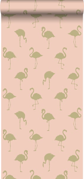 ESTAhome Tapete Flamingos Gold und Pfirsichrosa - 53 cm x 10.05 m - 138994