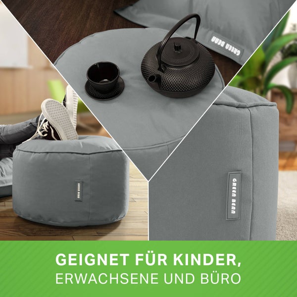 Green Bean Sitzsack-Hocker 45x25cm mit EPS-Perlen Füllung - Fußhocker Fußkissen Sitz-Pouf für Sitzsäcke - Bodenkissen für Kinder und Erwachsene - Fußablage Sitzkissen Sitzhocker Grau