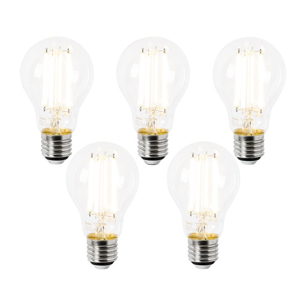 LED-Filament-Leuchtmittel aus klarem Glas mit silbernem E27-Sockel.