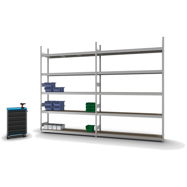 PROREGAL Weitspannregal Stecksystem T-Profil Grundregal HxBxT 300x200x40 cm 5 Ebenen Spanplatten Fachboden Fachlast 350 kg Verzinkt