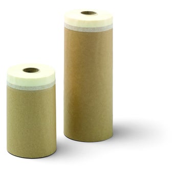 Zwei Rollen Abdeckpapier mit integriertem Klebeband zum Abkleben bei Malerarbeiten.