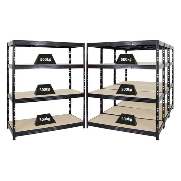 PROREGAL Mega Deal 4x Profi Schwerlastregal Rhino HxBxT 180 x 160 x 60 cm 4 Spanplatten-Ebenen 8mm Fachlast 500 kg Schwarz