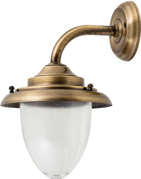 Wandleuchte mit klarem Glasschirm und gebogenem Arm