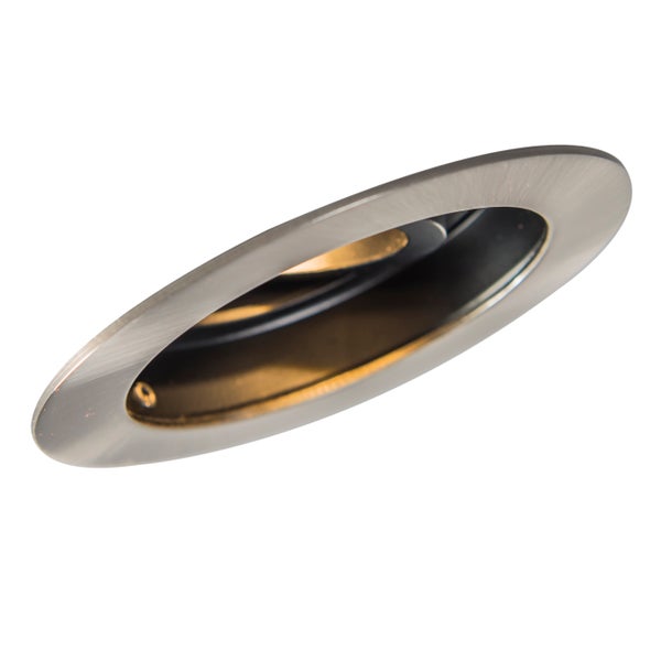 Runder Einbaustrahler aus gebürstetem Metall.