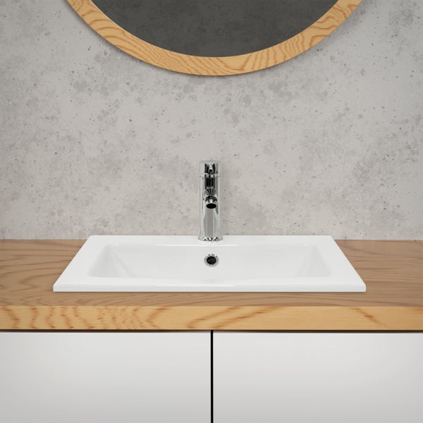 ML-Design Waschbecken aus Keramik Weiß 52,5x21x45 cm Eckig, Einbauwaschbecken mit Hahnloch und Überlauf, Aufsatzwaschbecken Einbauwaschtisch Waschschale Waschplatz Handwaschbecken, für das Badezimmer