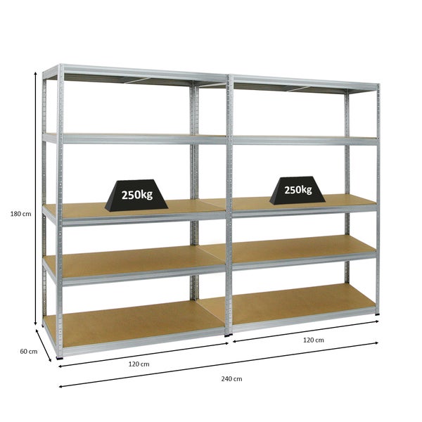 PROREGAL Mega Deal 2x Schwerlastregal Big Elephant M HxBxT 180 x 120 x 60 cm Fachlast 250 kg Verzinkt