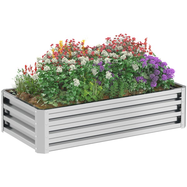 Outsunny Hochbeet Stahl, Pflanzkasten, Rostfrei Blumenkasten, Gemüsebeet mit Offenem Boden, Kräuterbeet für Garten, Balkon, Silber, 120 x 60 x 30,5 cm