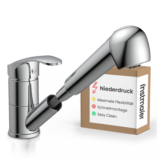 Einhebel-Küchenarmatur mit herausziehbarer Brause, Niederdruck, Chrom-Optik, Instmaier.