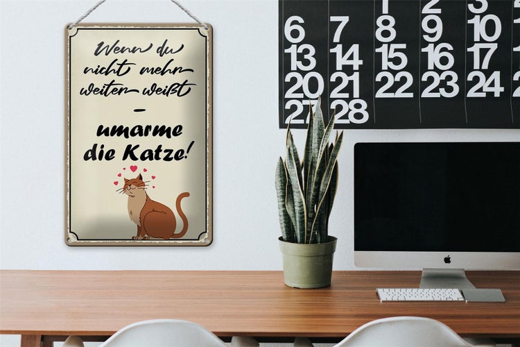 Blechschild Spruch 20x30cm nicht weiter umarme die Katze