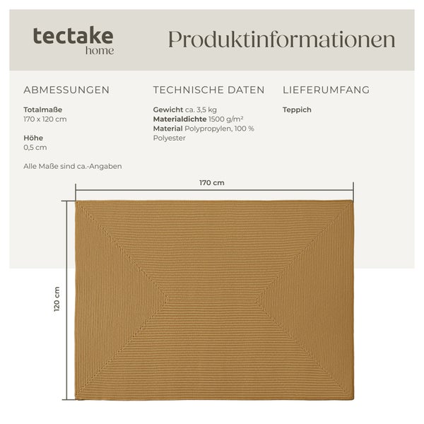 Geflochtener Teppich tectake strapazierfähig und pflegeleicht verschiedene Größen 120 x 170 cm