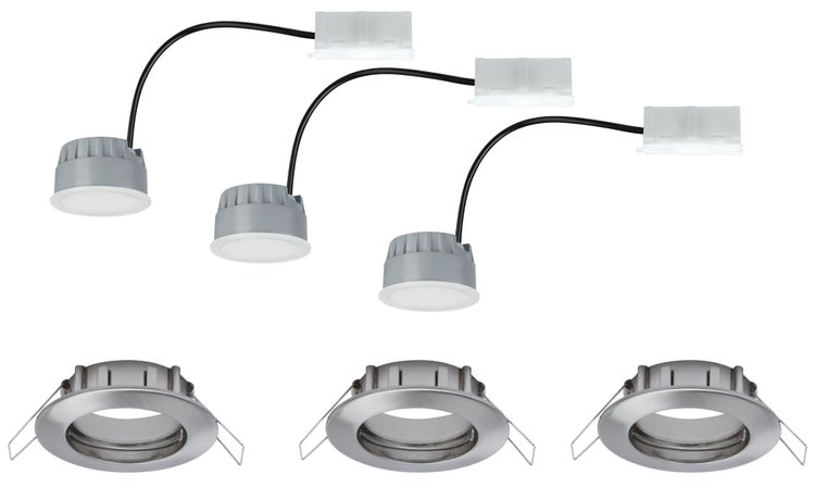 LED Einbauleuchte Warmweiß Coin IP44 rund 79mm Coin 3x6,8W 3x380lm 230V dimmbar 2700K Eisen gebürstet, Satin