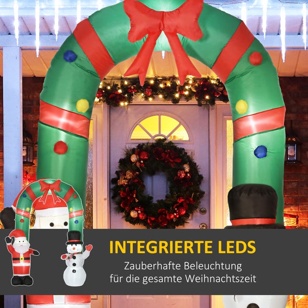 HOMCOM Aufblasbarer Weihnachtsdeko, Torbogen mit Weihnachtsmann und Schneemann, integriertes Gebläse, Wassserdicht, 198L x 80B x 245H cm, Polyester, Mehrfarbig