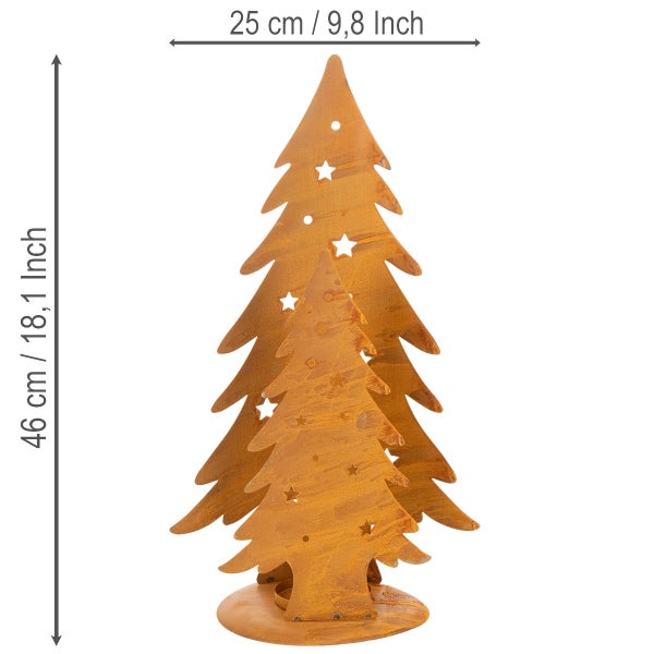 Deko Weihnachtsbaum aus Metall in Edelrost-Optik mit Sternenaussparungen, Höhe 46 Zentimeter, Breite 25 Zentimeter