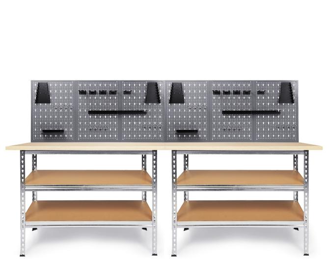 Werkbank mit Lochwand und zwei Regalböden