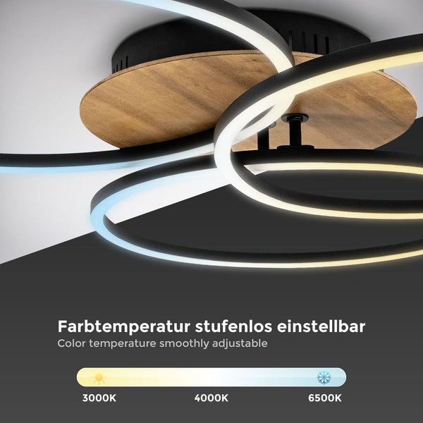 Deckenlampe 71,7x67,4 cm - 39W, 4500lm, LED, dimmbar, Fernbedienung, CCT, schwarz-holz