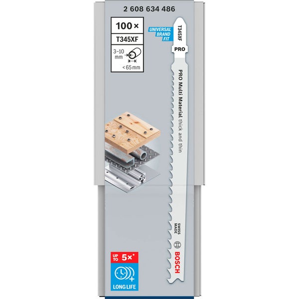 Bosch Stichsägeblatt T345XF für verschiedene Materialien, Packung mit 100 Stück