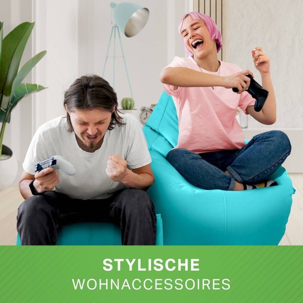 Green Bean 2er Set Sitzsack + Hocker - fertig befüllt - robust waschbar schmutzabweisend - Kinder & Erwachsene Bean Bag Bodenkissen Lounge Sitzhocker Relax-Sessel Gamer Gamingstuhl Pouf - Türkis