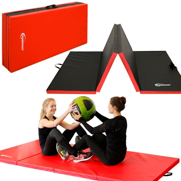 220x110 Klappbare Gymnastikmatte - 5cm dicke Turnmatte Rot Schwarz