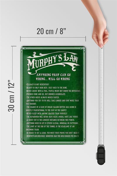 Blechschild Spruch 20x30cm Murphy's Law Anything That Can