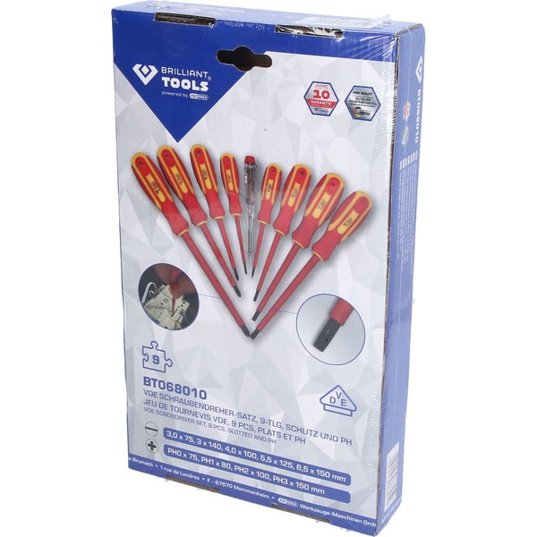 BRILLIANT TOOLS VDE Schraubendreher-Satz 9tlg. Schlitz und PH Phillips - BT068010