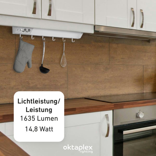 Oktaplex Talin Unterbauleuchte 76cm mit 2 Steckdosen und Schalter warmweiß 3000K