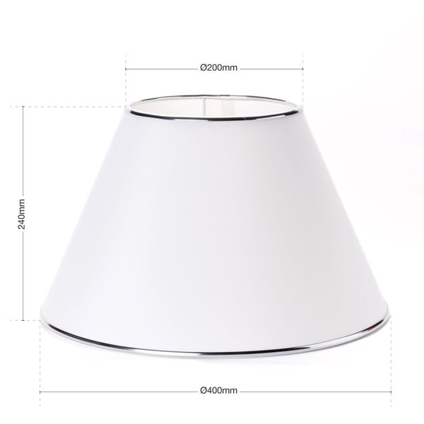 Lampenschirm 40cm Textilschirm Weiß Stehlampe konischer Stoffschirm E27 mit Metallrand Chrom