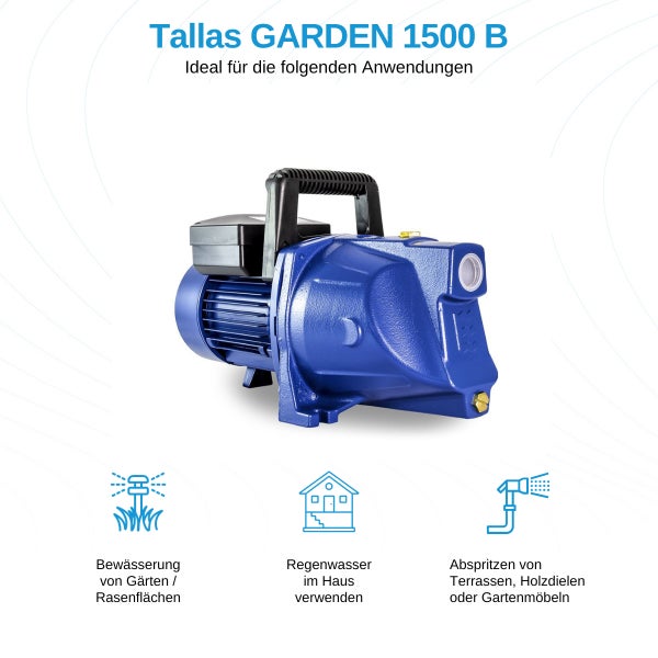 Tallas Garden 1500 B Gartenpumpe zur Gartenbewässerung und Regenwassernutzung