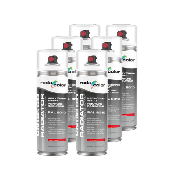 RodaColor Heizkörperspray Sprühlack 400ml RAL9010 Reinweiss 6er Set
