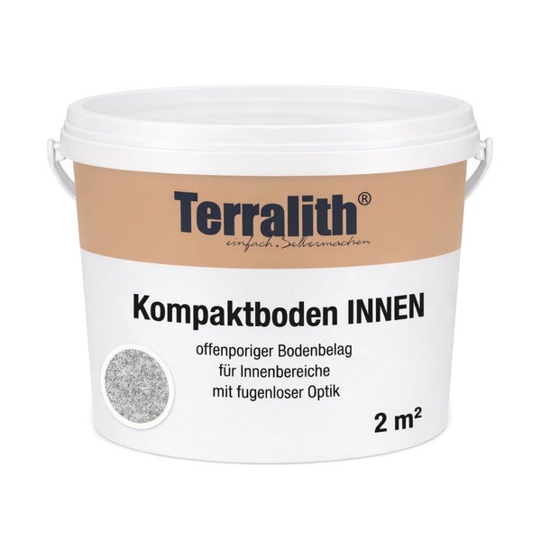 Terralith Kompaktboden Innen, offenporiger Bodenbelag für Innenbereiche mit fugenloser Optik, für 2 Quadratmeter.