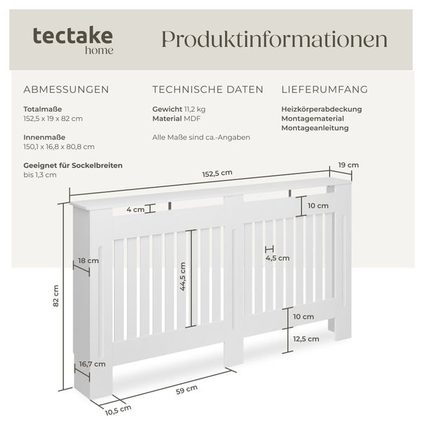 tectake home Heizkörperverkleidung Maße und technische Daten