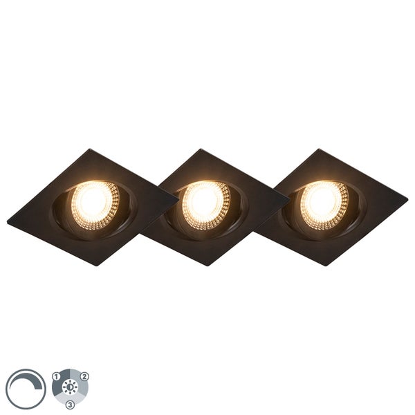 3er Set Einbaustrahler schwarz inkl. LED 3-stufig dimmbar - Miu