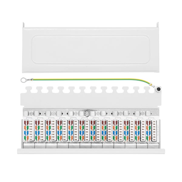 Patchpanel mit 12 Anschlüssen Cat 6A inklusive Gehäuse und Erdungskabel