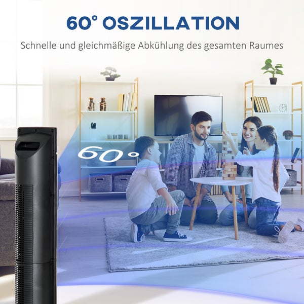HOMCOM 2-in-1 Turnmventilator Standventilator Ventilator mit Fernbedienung Säulenventilator Ionisator Timerfunktion 3 Belüftungsstufen 60° Oszillation 60W 32 x 32 x 106,8 cm, Schwarz