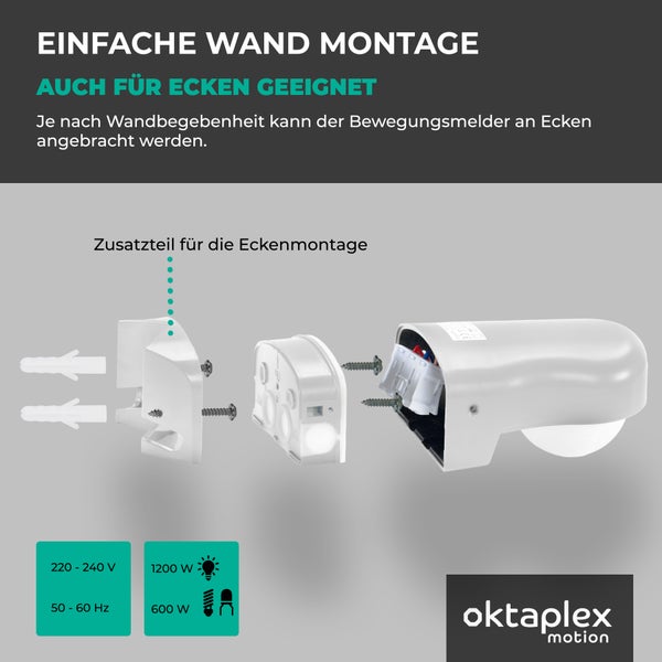Oktaplex Don Bewegungsmelder Außen 240° PIR-Sensor IP65 10m weiß LED geeignet