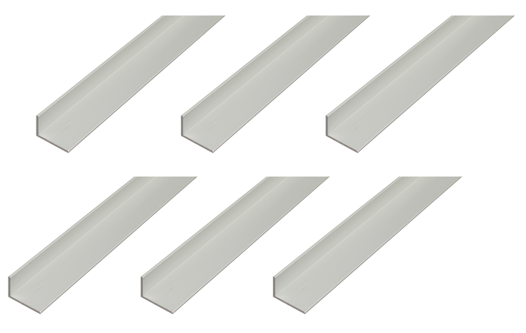 Sechs gleich lange Aluminium Winkelprofile für den Heimwerkerbedarf.