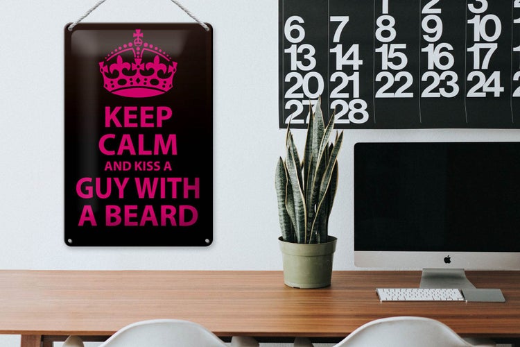 Blechschild Spruch 20x30cm Keep Calm and kiss guy with a beard