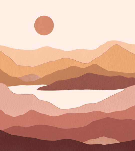 Illustration von Bergen mit See und Sonne