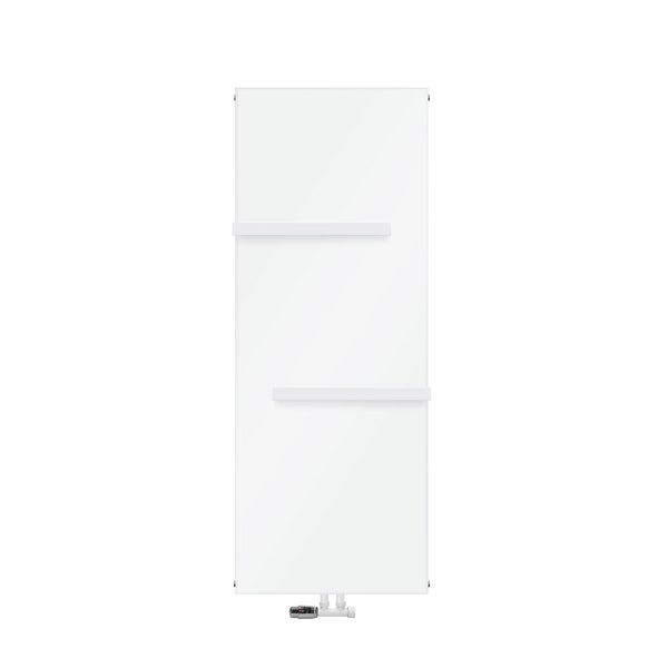 ML-Design Badheizkörper 1600x604 mm Weiß Flach mit Wandanschlussgarnitur Eckform Multiblock Thermostat und 2x Handtuchhalter, Paneelheizkörper Mittelanschluss Vertikal Planheizkörper Flachheizkörper
